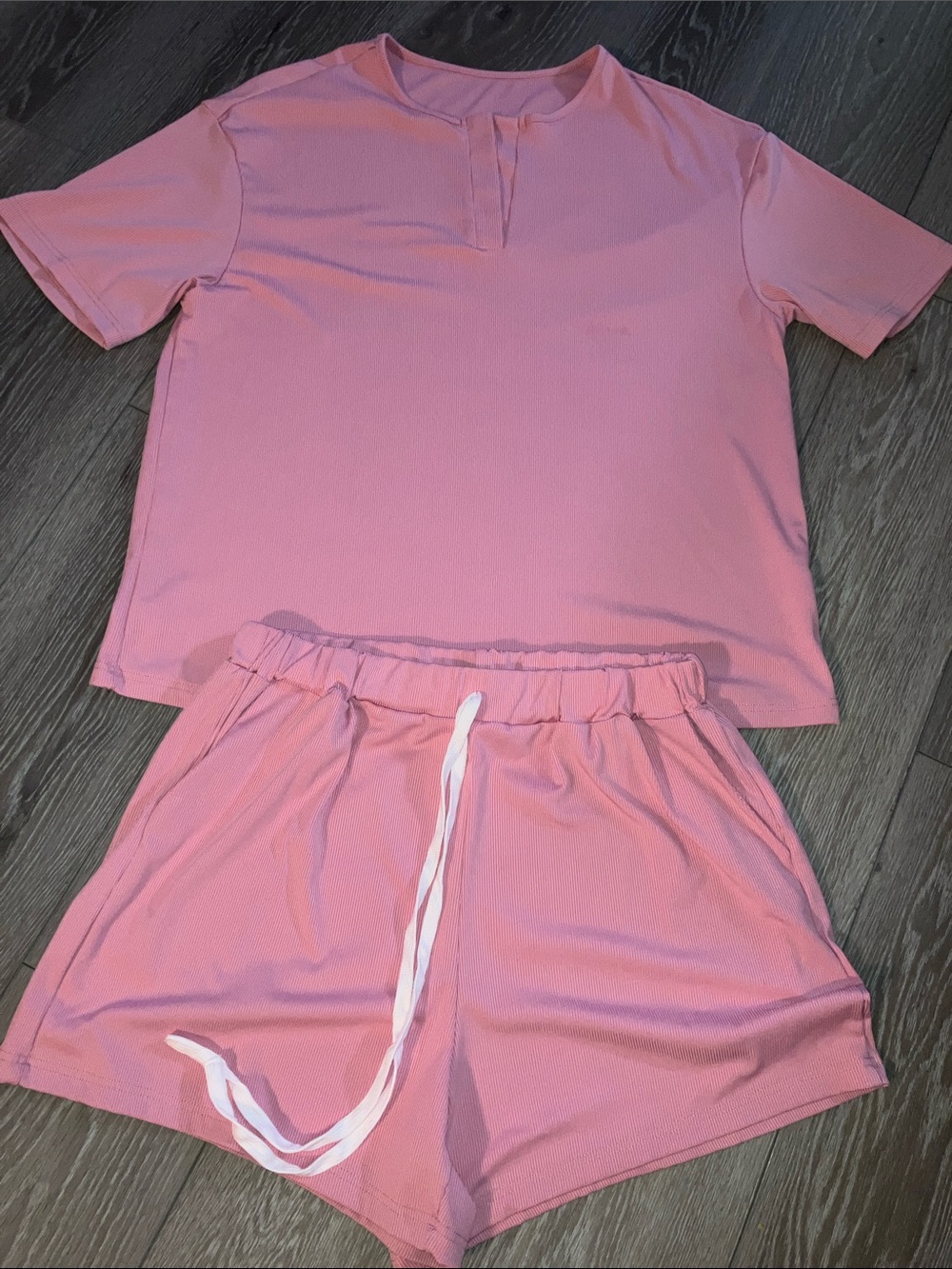 SHEIN Pink Short Sleeve Top & Drawstring Shorts Lounge Set